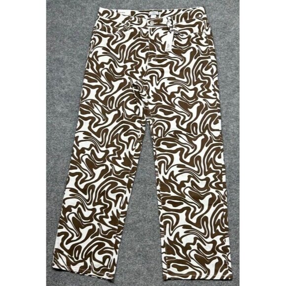 Rue21 Jeans Womens Plus 1X Brown White Denim Skate Straight Leg Wavy Stretch New - Picture 1 of 12